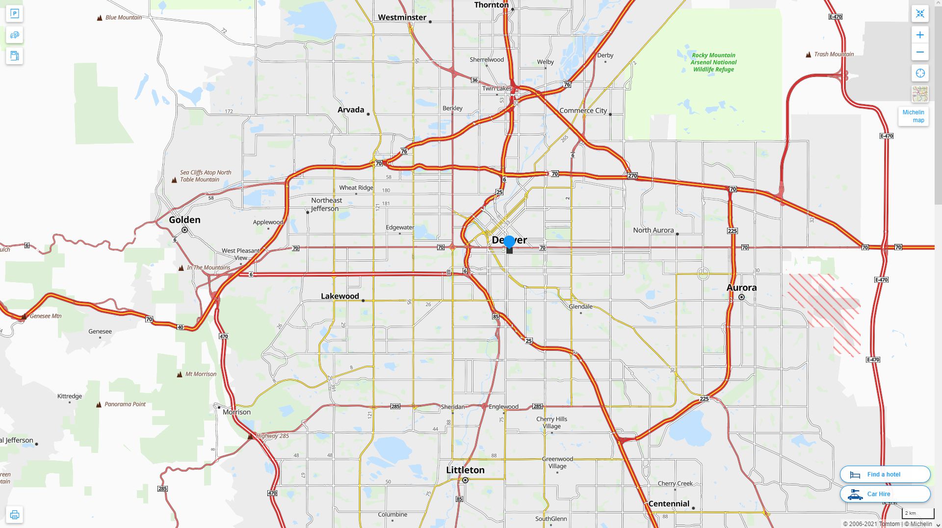Denver Colorado Highway and Road Map